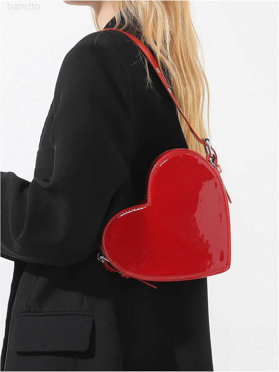 Womens Cute Heart Shaped Shoulder Bag Zipper Small Novelty Handbag with Adjustable Strap Z250909