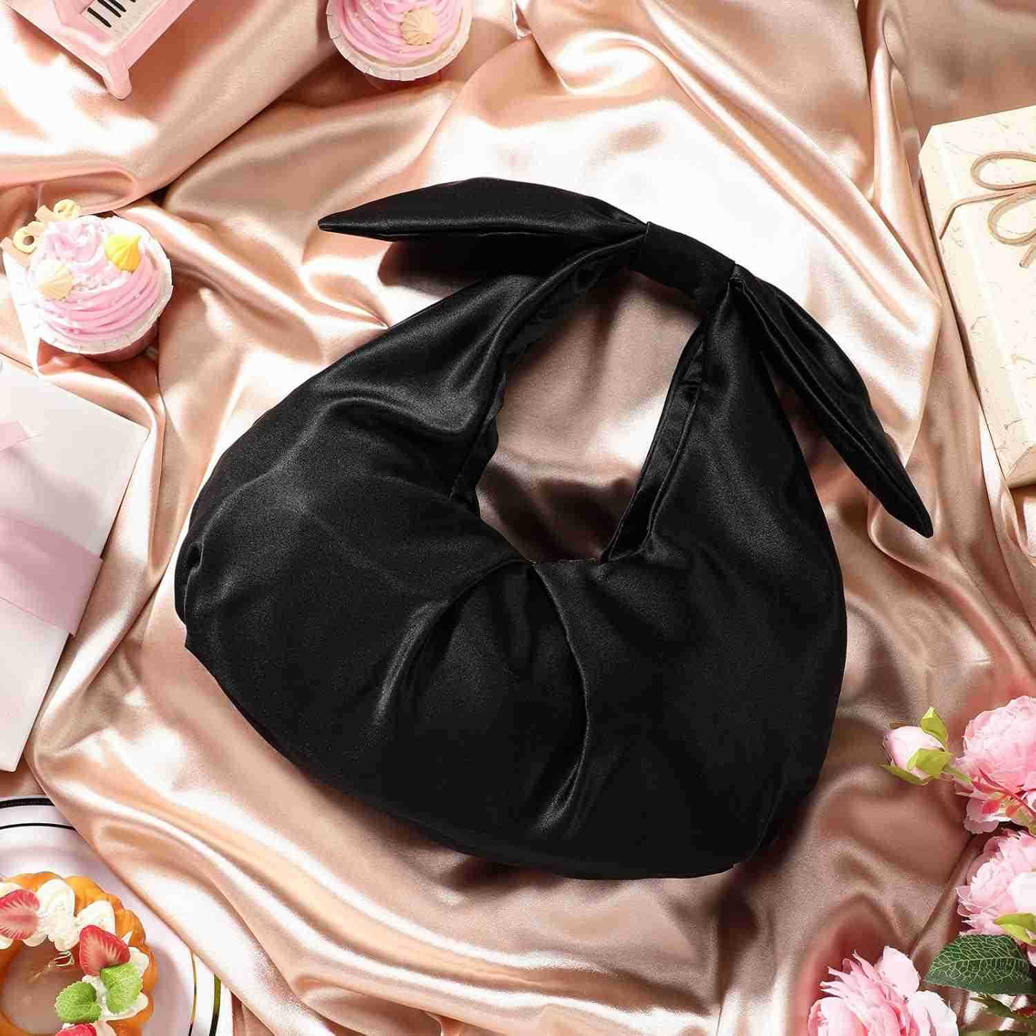 Purse for Women Bow Evening Bag Ruched Satin Handbag Top Handle Purse for Wedding Bachelor Bridesmaid Gifts Z25909