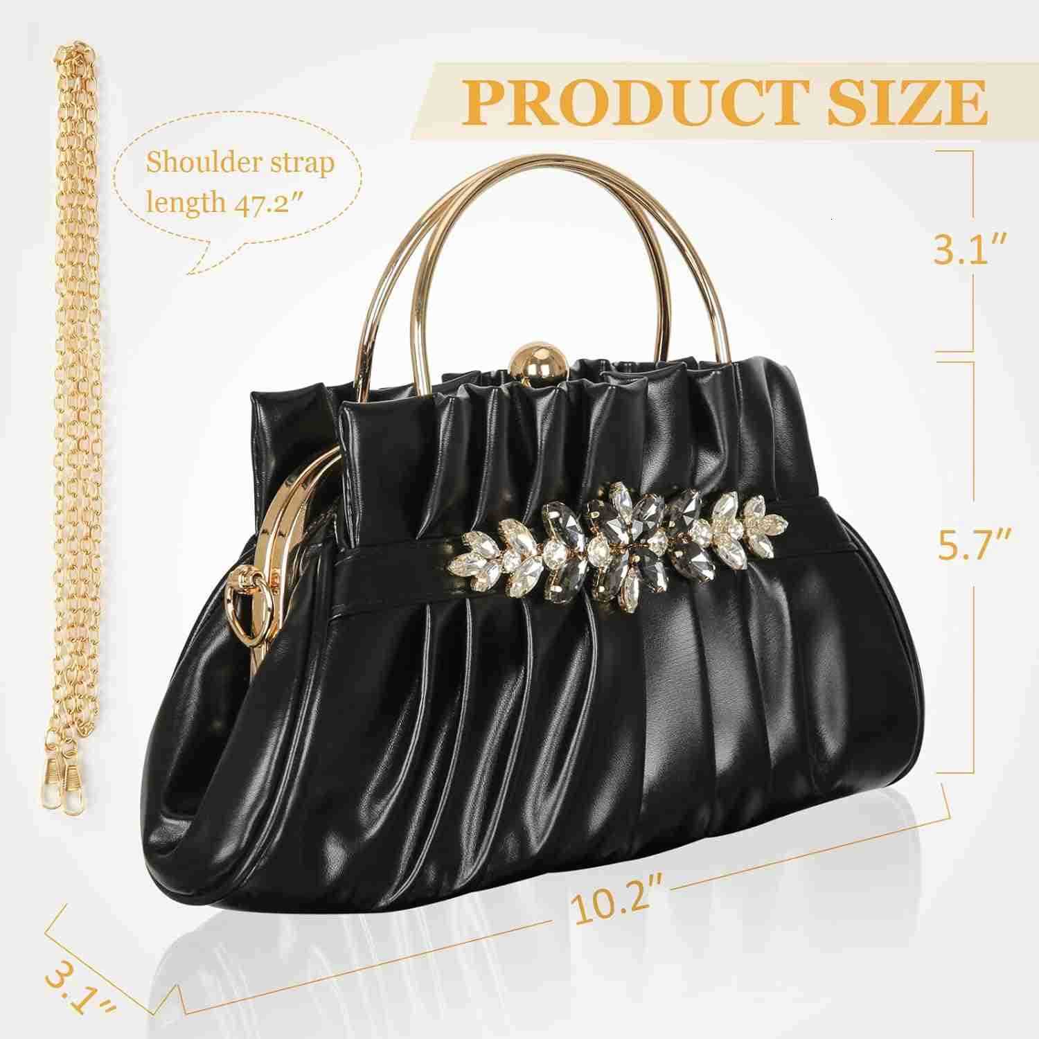 Rhinestone Evening Bags Womens Pleated Clutch Purses Vintage Leather Handbags Z25909