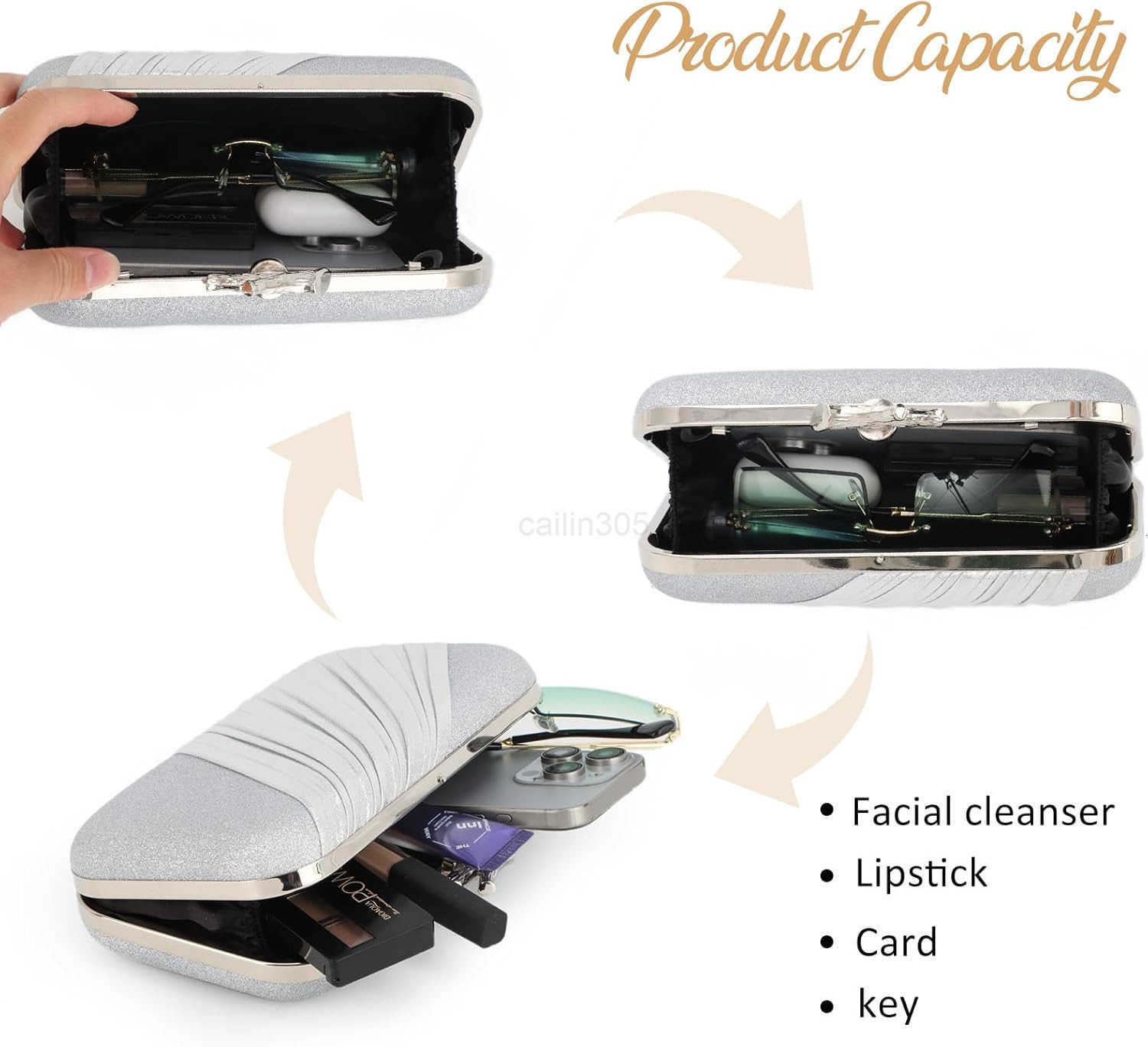 Clutch Purses for Women Evening Bag Pleated Satin Formal Handbag Sparkling Shoulder Crossbody Bag Z25909