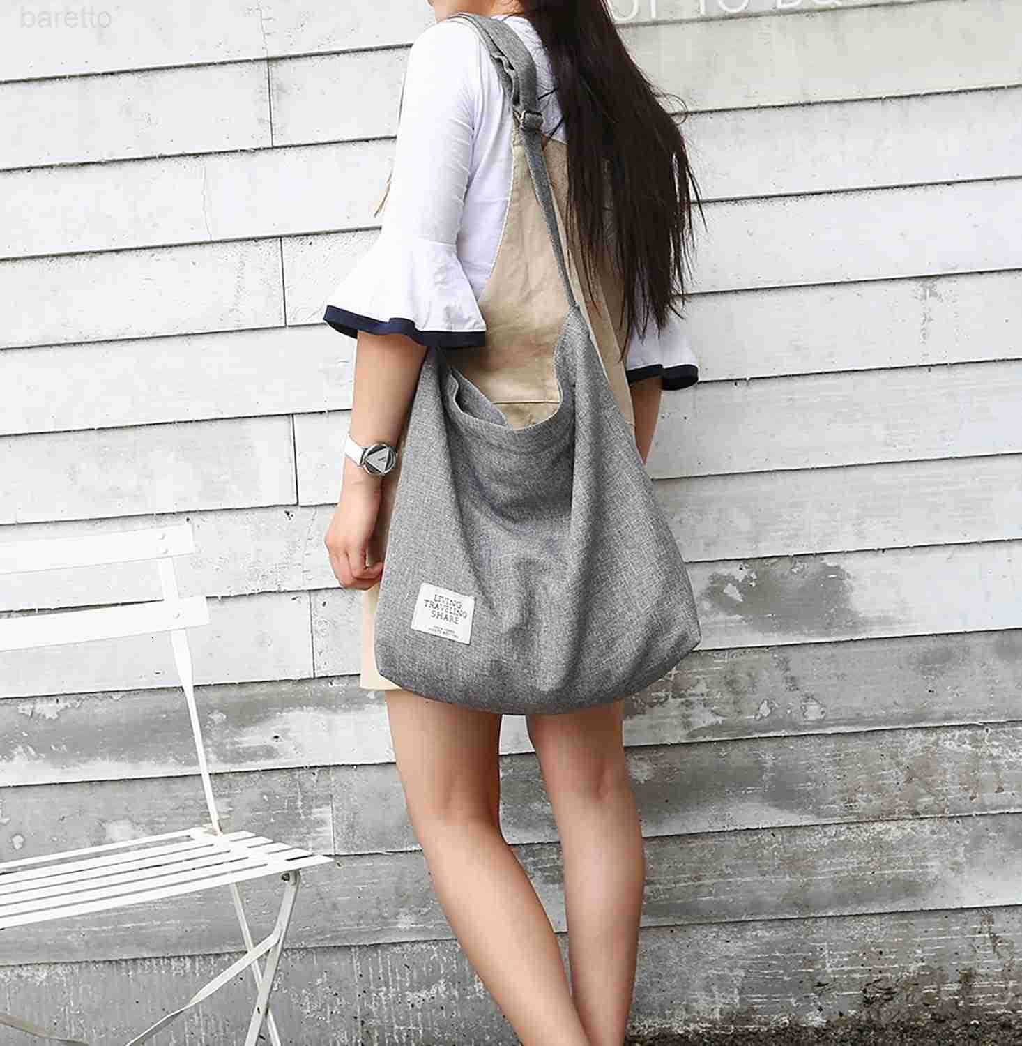 Womens Retro Large Size Canvas Shoulder Bag Hobo Crossbody Handbag Casual Tote Z250909