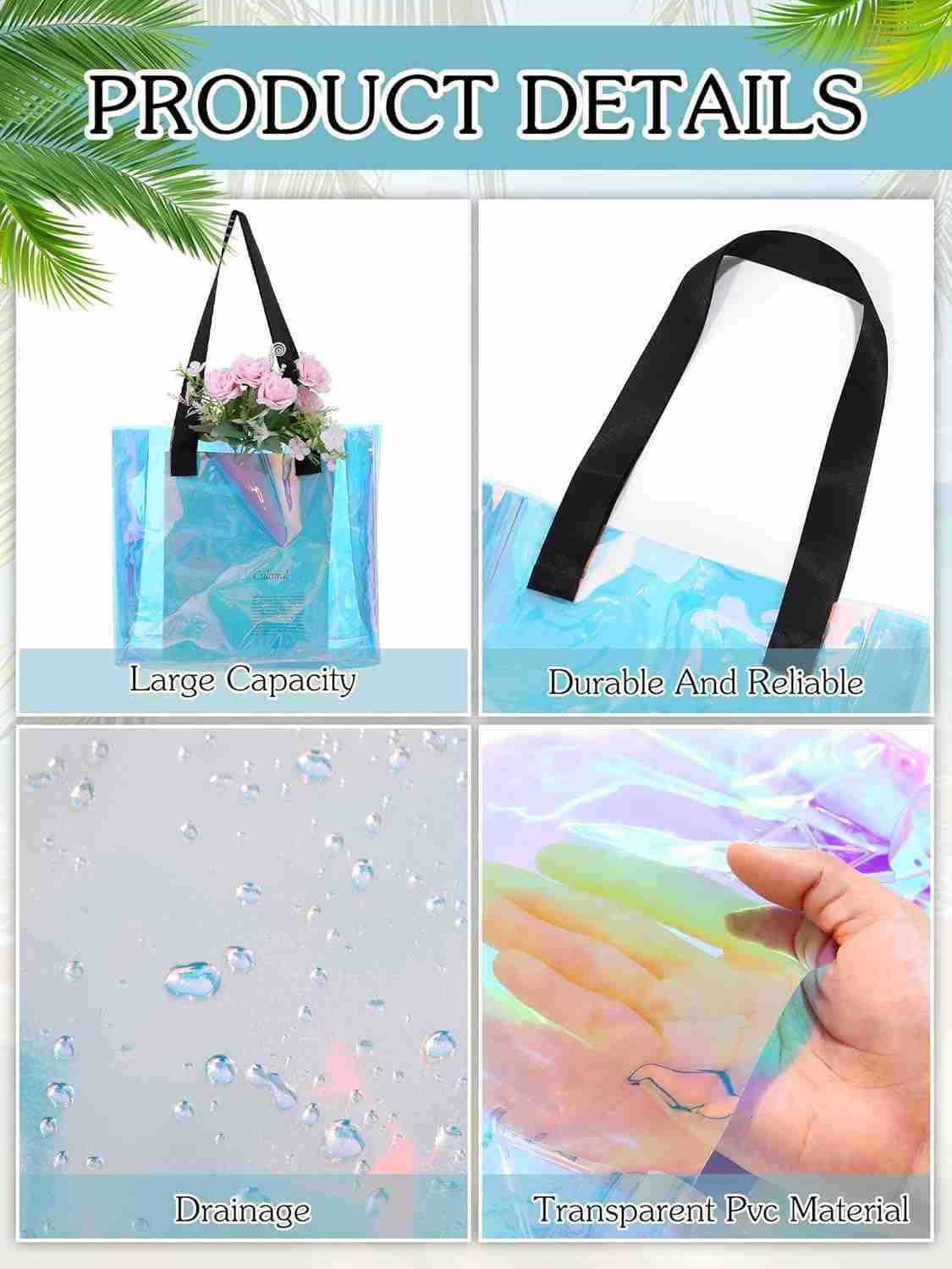Holographic Clear Tote Bag Large Iridescent Shoulder Handbags for Waterproof Sandproof Beach Party Favor Bags Z250909