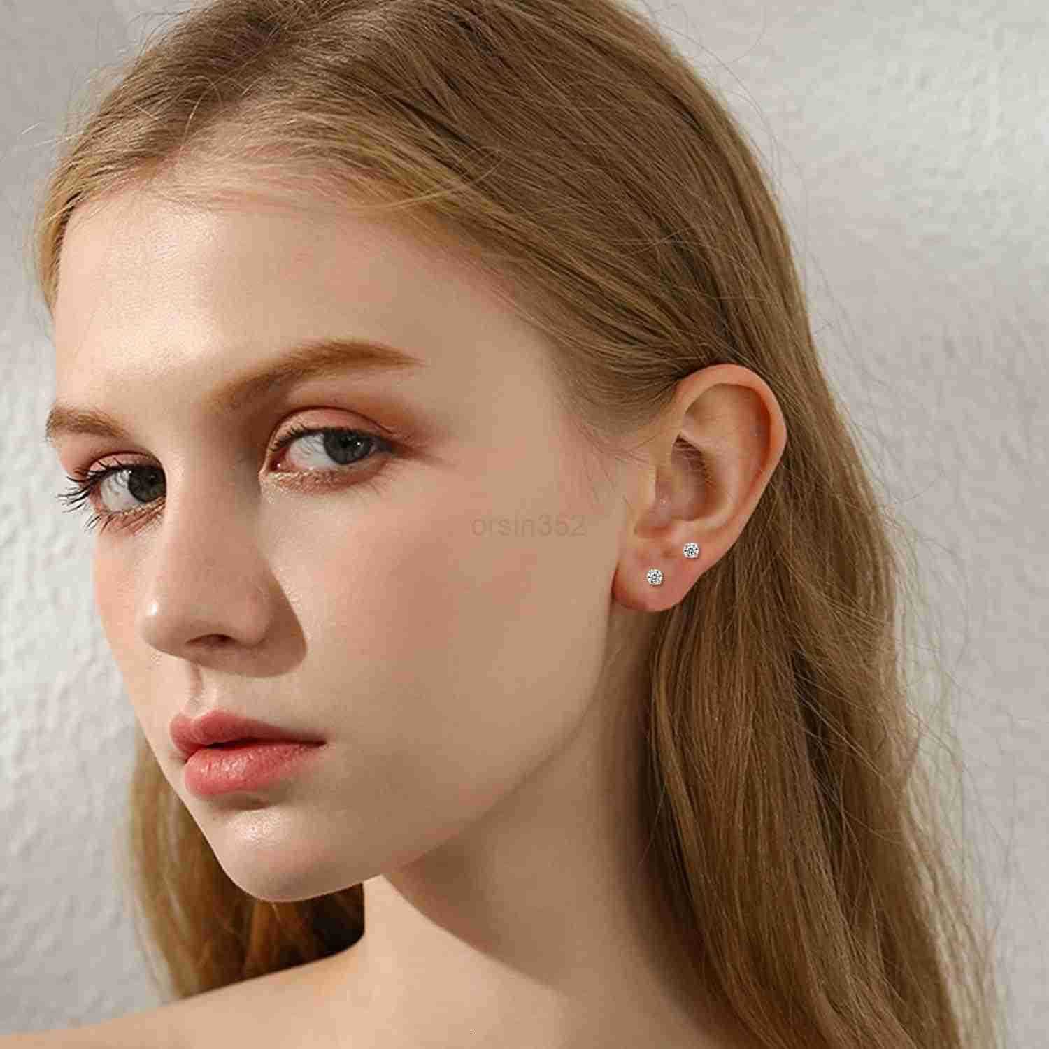 Sterling Silver Stud Earrings for Women 3 Pairs of 2mm Tiny Ball Stud Earrings Round CZ Cubic Zirconia Earrings Pearl Earrings Set Cartilage Small Tra