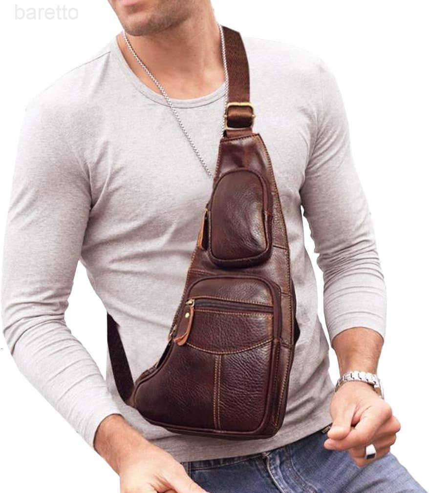Vintage Leather Sling Bag Backpack for Men Crossbody Shoulder Chest DayPack Backpacks Z250909