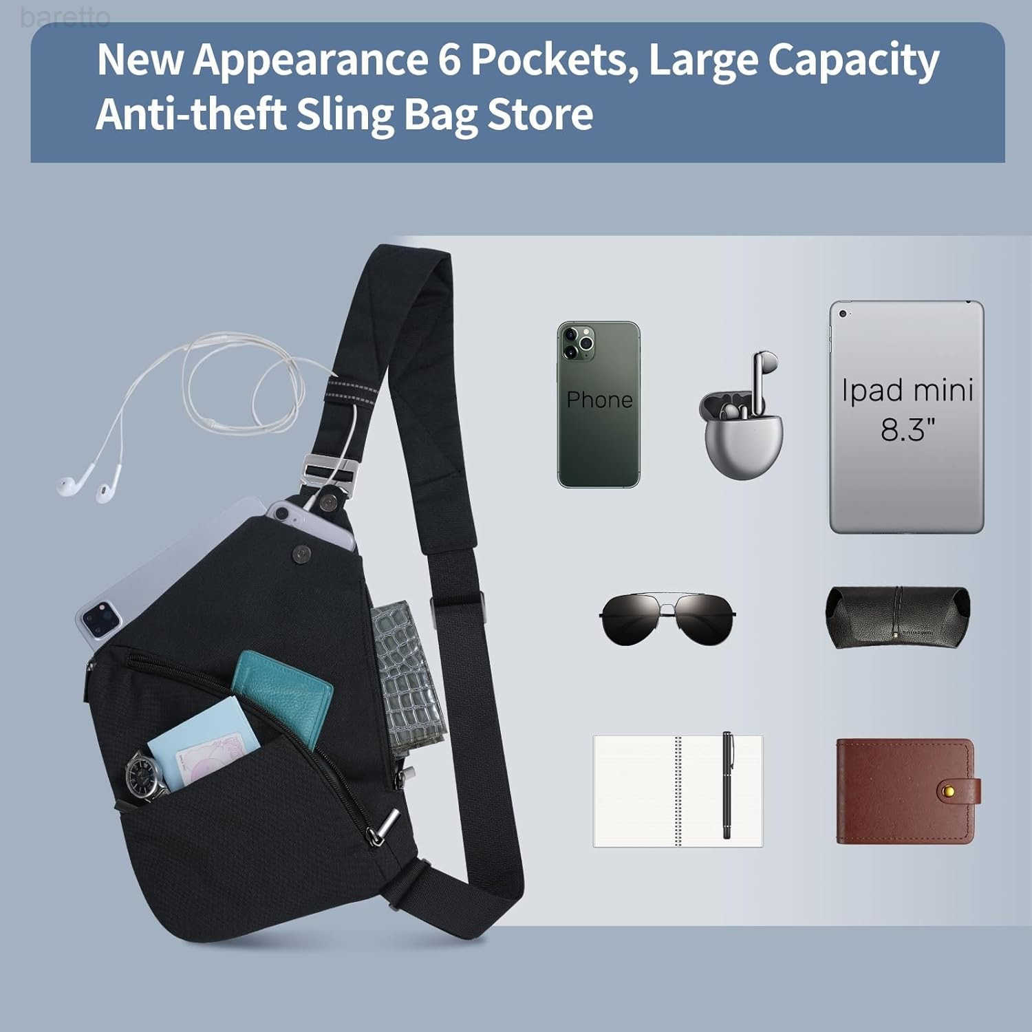 Sling Bag for Men and Women Anti theft Crossbody Bag Lightweight Shoulder Chest Bag for Travel Gym Z250910