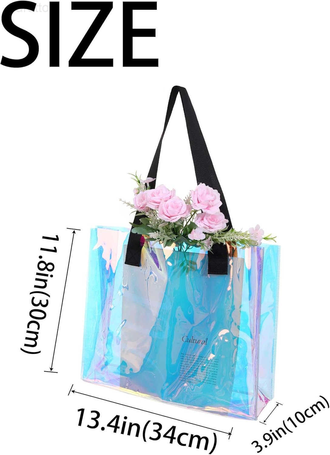 Holographic Clear Tote Bag Large Iridescent Shoulder Handbags for Waterproof Sandproof Beach Party Favor Bags Z250909