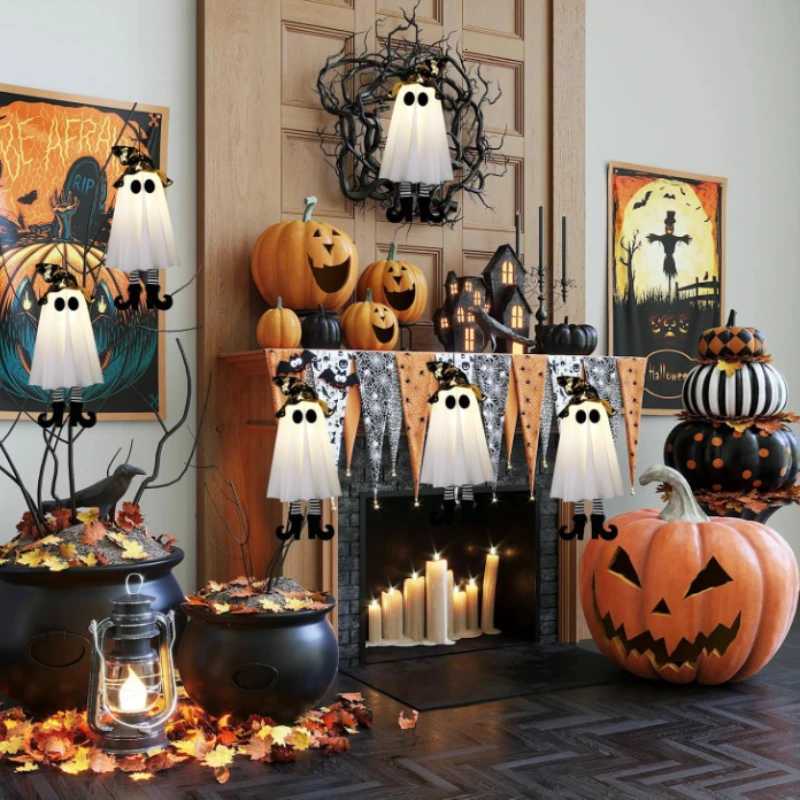 13pcs Halloween LED Light Up Witch Ghost Hanging Horror Ornaments Lamp for Home Outdoor Yard Halloween Party Decoration Gifts H250908
