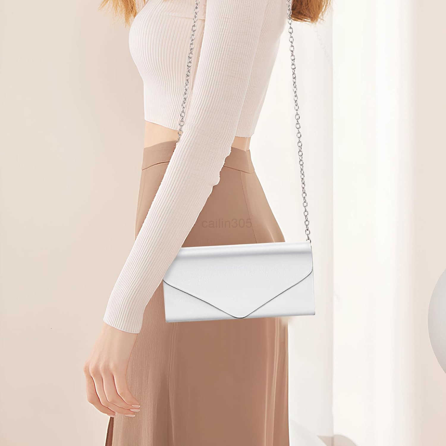 Bag Clutch Purse for Women Silver Formal Handbag with Crossbody Chain Glittery Purse for Wedding Porm Z25910