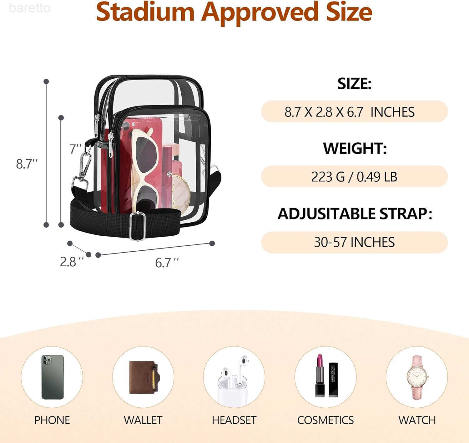 Clear Bag for Stadium Events Clear Purse with Removable Strap Transparent Bag for Sports Concert and Festivals Z250909