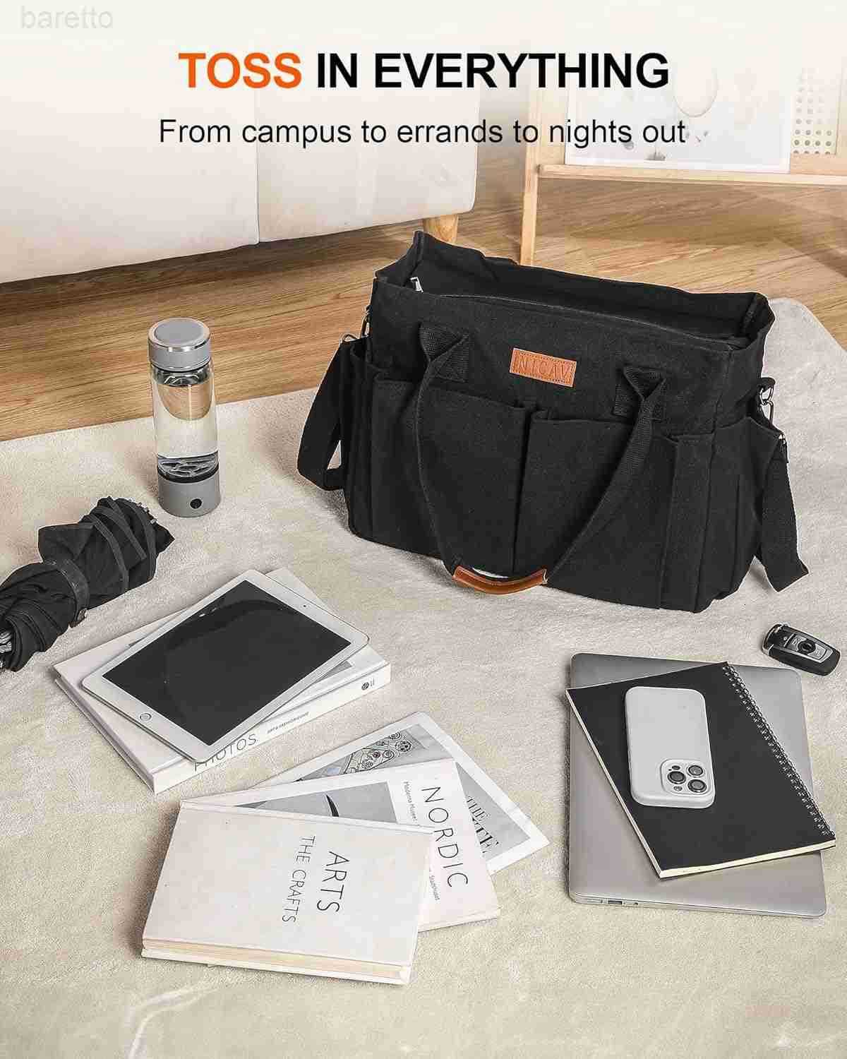 Canvas Tote Bags for Women Large Utility Tote Bags with Pockets Zip Top for Teacher Nurse Work Z250909