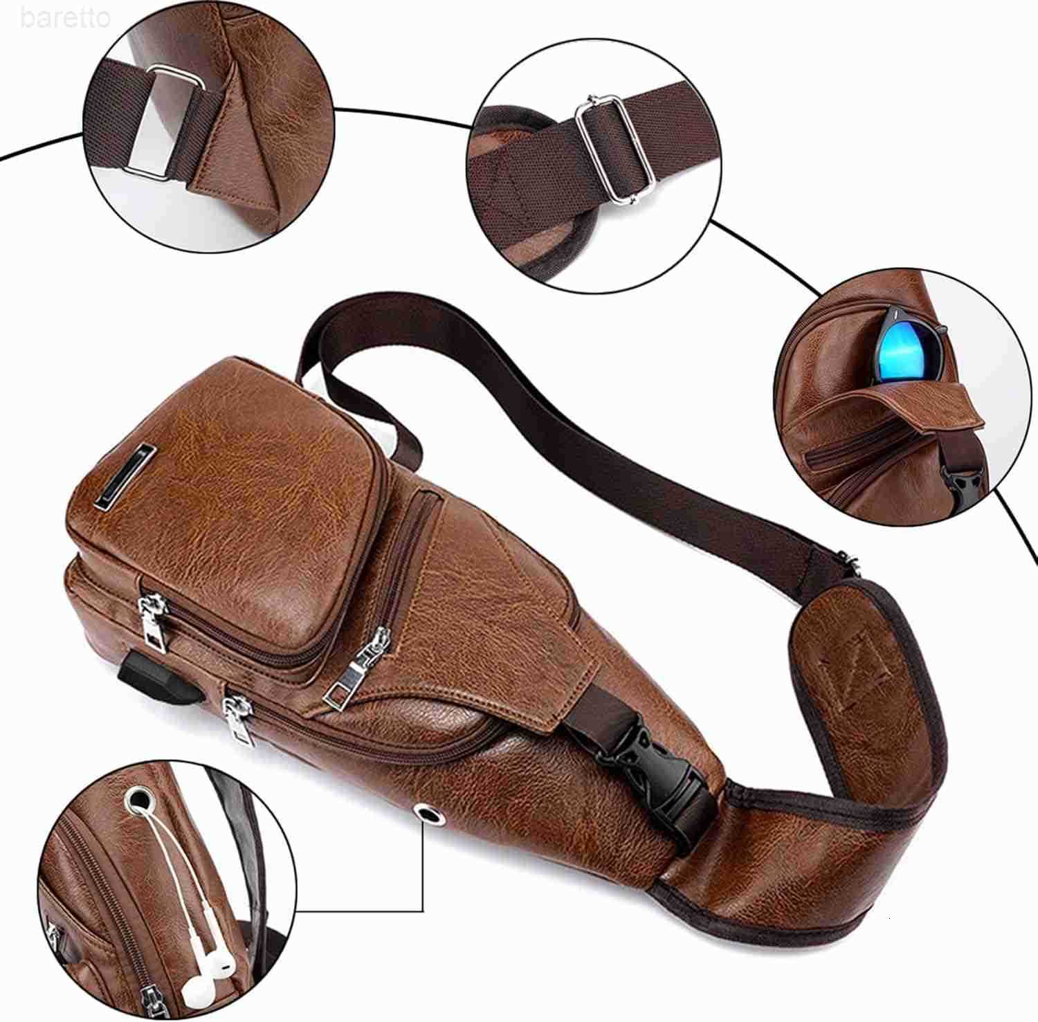 Rop Mens Sling Bag Small Chest Crossbody Shoulder Bag with USB Charging Port Z250910