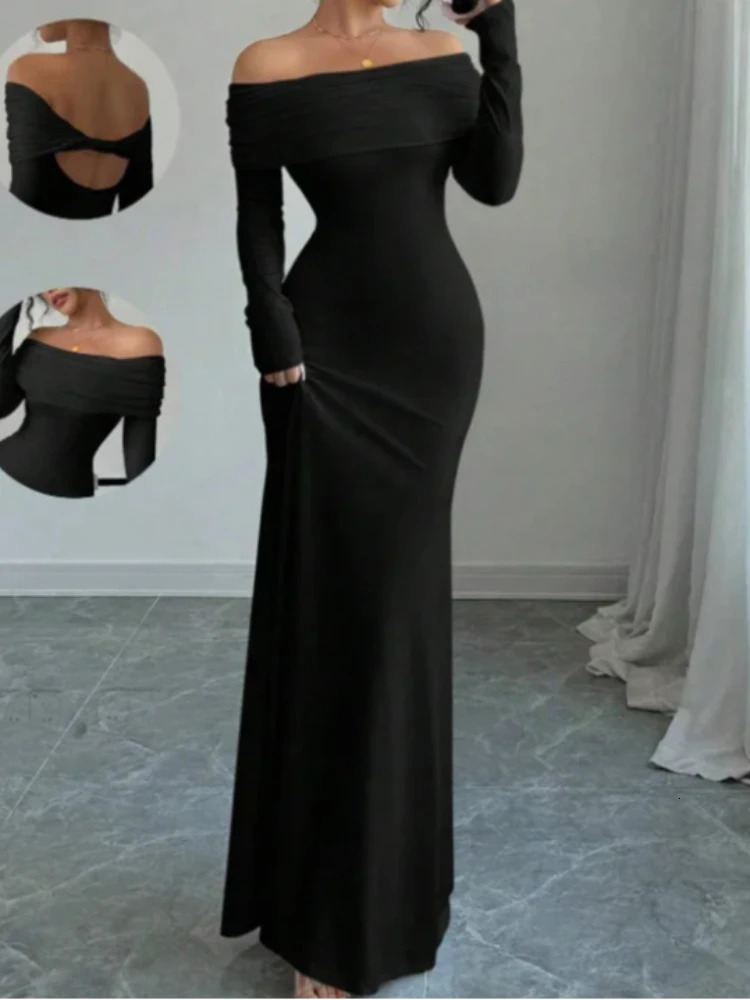 European and American 2025 Cross border SpringSummer French Fashion One Piece Collar Slim Fit High Waist Sexy Banquet Dress 250908