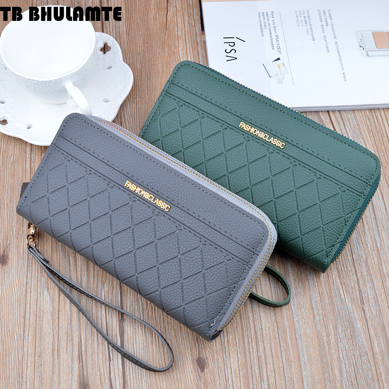 TB BHULAMTE Designer Luxury Bag Wallet New Women's Wallet Long Double Zipper Clutch Fashion Plaid Large Capacity Double Layer Wallet Coin Phone B