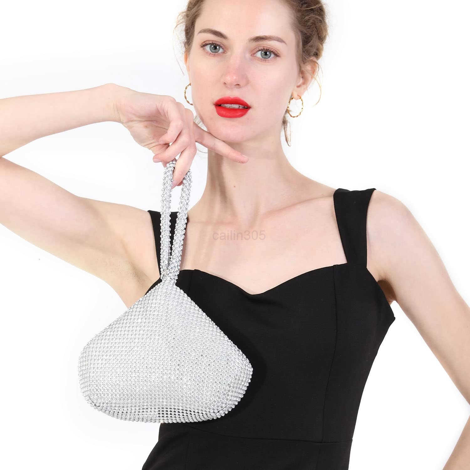 Evening Bag Upgraded Larger Size Full Rhinestones Bling Wrist Clutch Purse for Party Wedding Date Night Z25909