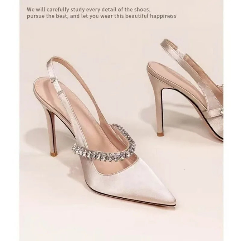 Womens Water Diamond Slim Heeled Pointed Highheeled Shoes with A Headband and Sandals for Womens Singles 250908