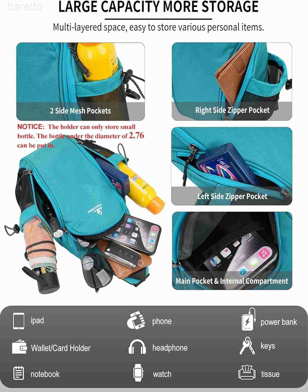 Small Sling Bag with 2 Bottle Holders Sling Backpack Crossbody Bag Chest Daypack for Daily Use Travel Bottle Not Included Black Z250909