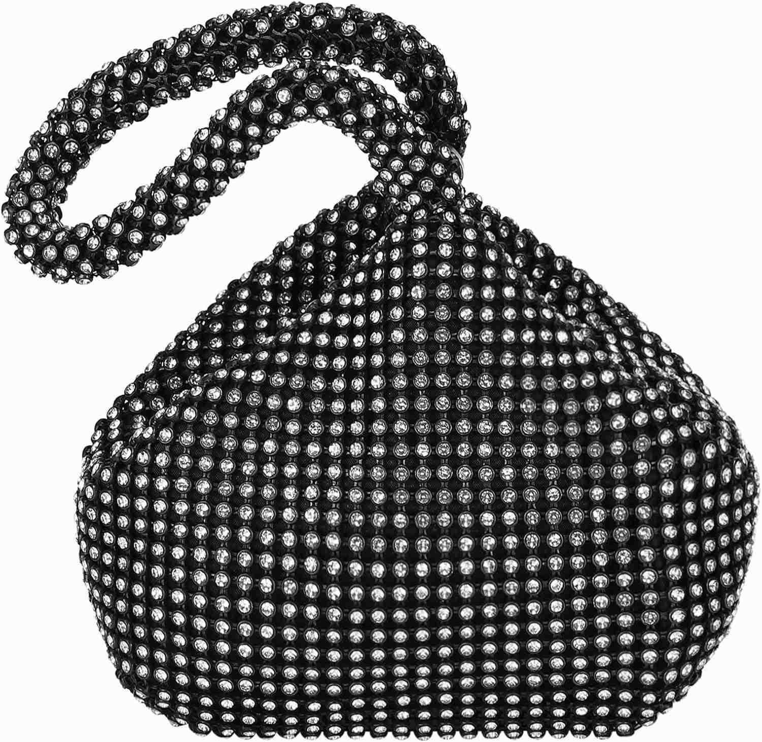 Womens Evening Bags Sparkly Rhinestone 708 Mini Clutch Vintage Triangle Small Purse Handbag for 1920s Party Wedding L Black Z25909