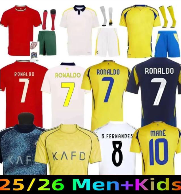 25 26 Al Nassrs FC Portugal Soccer Jerseys Kits Ronaldo 2025 2026 BERNARDO BRUNO FERNANDES Children Athletic Outdoor Apparel Kids