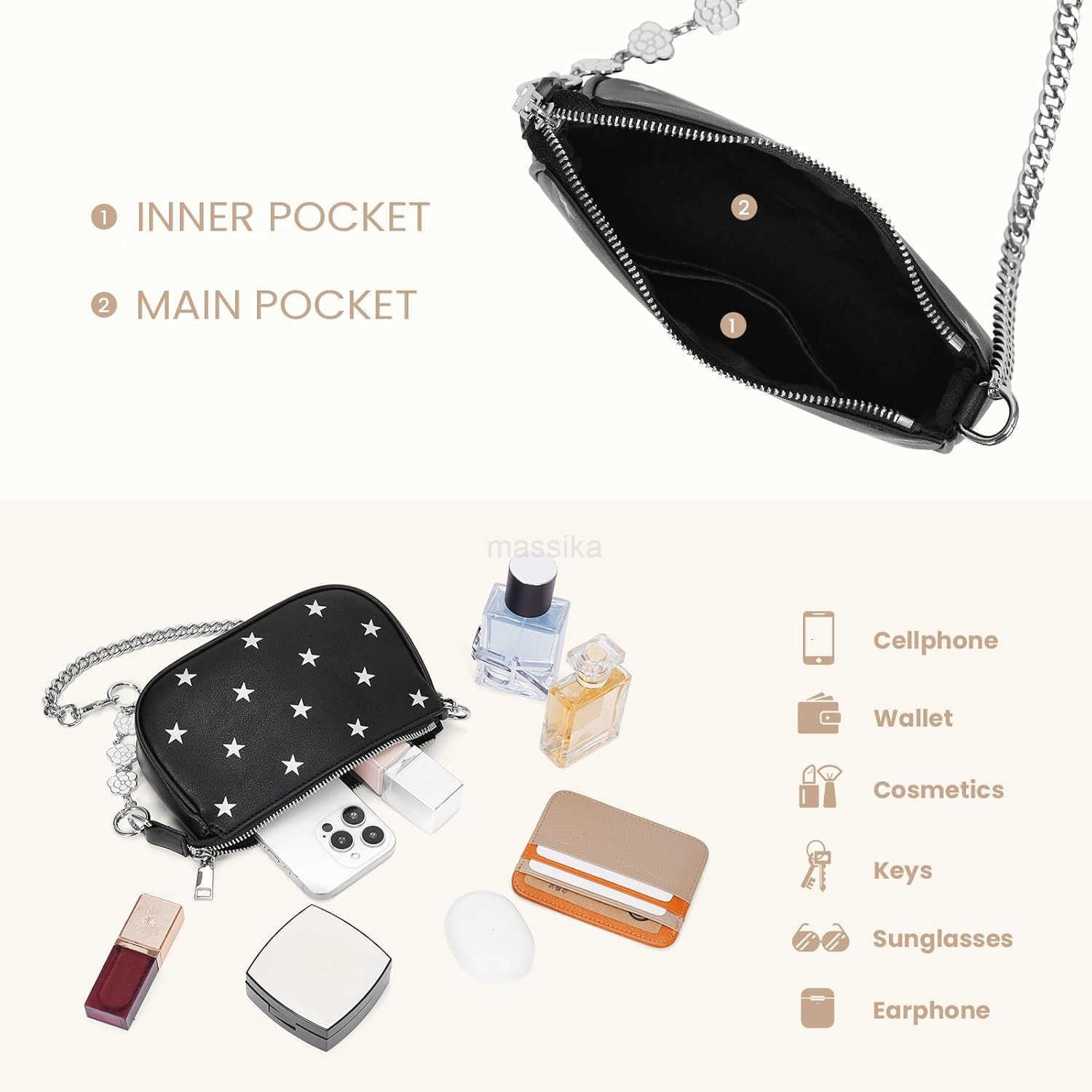 Mini Star Print Shoulder Bag Small Purse For Women Vegan Leather Handbag Soft Trendy Clutch Designer Underarm Bag M250909