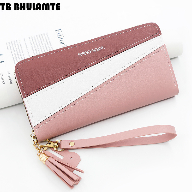 TB BHULAMTE Designer Wallet Luxury Bag Korean Style Simple Women's Wallet Long Zipper Wallet Patchwork Leather Color Fashion Coin Purse Card Hold
