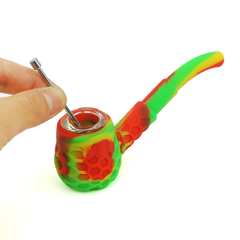 Silicone Smoking Hand Pipes Colorful Silicone Pipe For Tobacco Dry Herb Spoon Silicone Pipes With Holes Glass Bowl Hookah Accessories Glass nail tobac