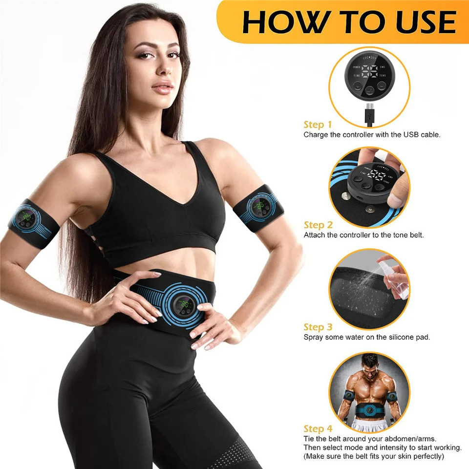 EMS abdominal fitness suit intelligent massage abdominal belt sticker can be used with water spray without gel pad USB charging 250909