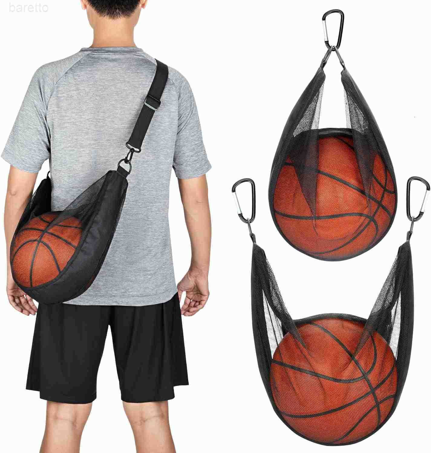 Ball Bag with Zipper Pocket Mesh Shoulder Bag with Buckle Clip Sport Equipment Storage Net for Carring Basketball Soccer Volleyball Rugby Also as Swim