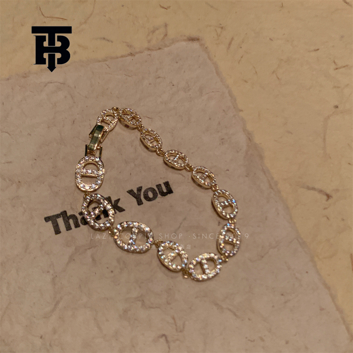 TB BHULAMTE Free Shipping New Designer Accessories Real Gold Plated French Zircon Letter Bracelet Light Luxury High-end Simple Fashion Versatile Jewel