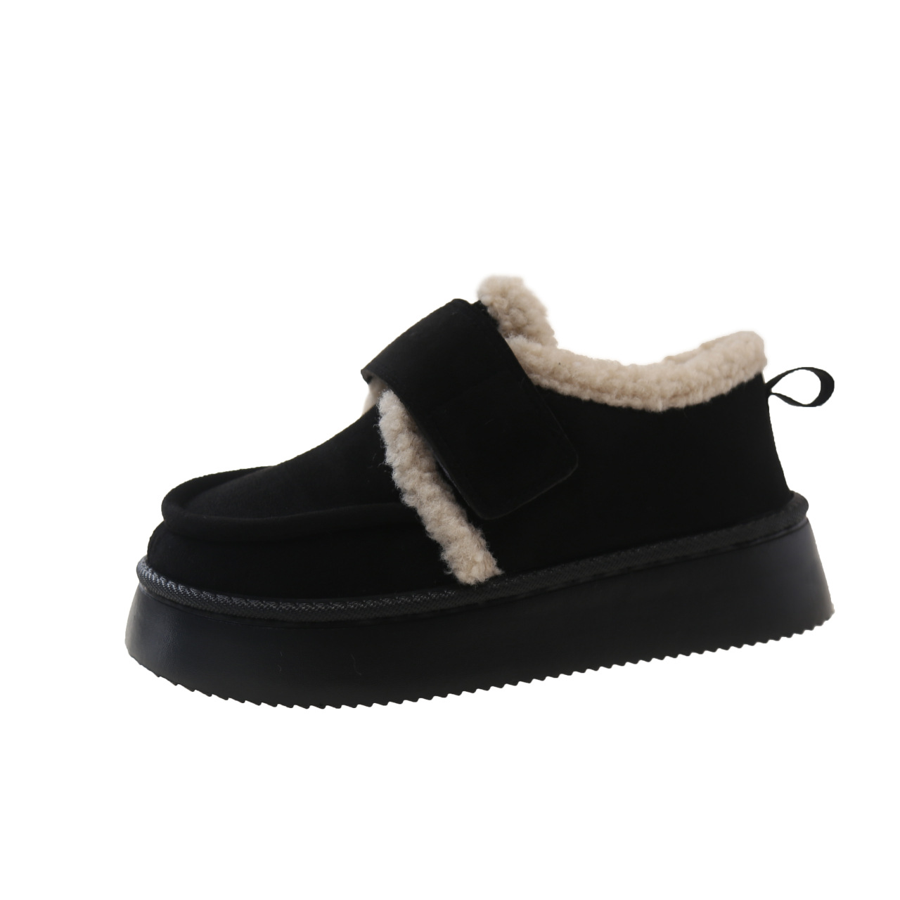 Winter New Product: Simple Thick Bottom Velcro For Men Women Warm Outer Wear Wool Mouth Cotton Plush Single Shoes