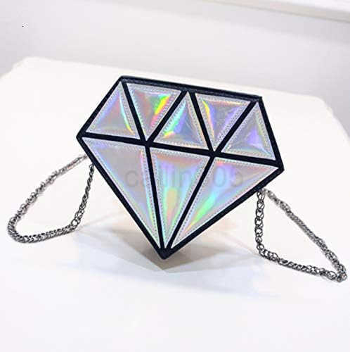 Diamond Shape Evening Shoulder Bag PU Leather Chain bag for Girls Silver 18cm Z25909