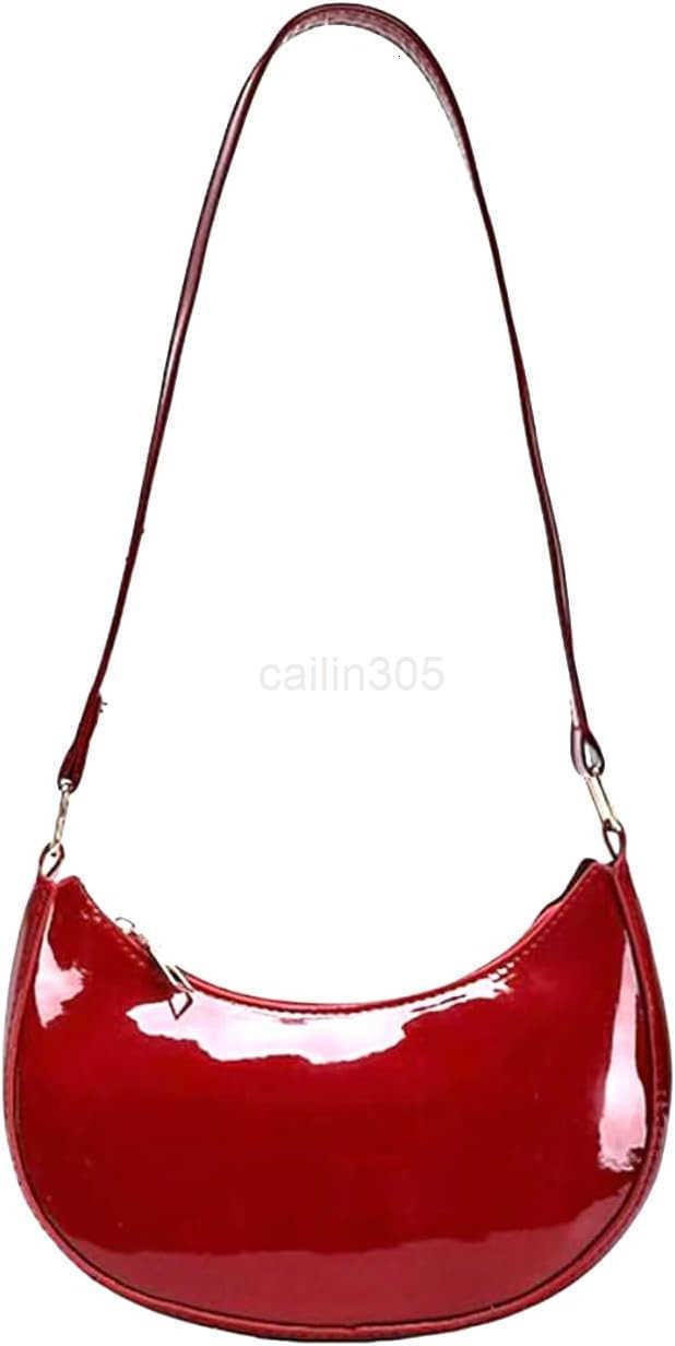 Leather Evening Purse Shiny Clutch MINI Hobos Armpit Shoulder Bag Wine Red Z25909
