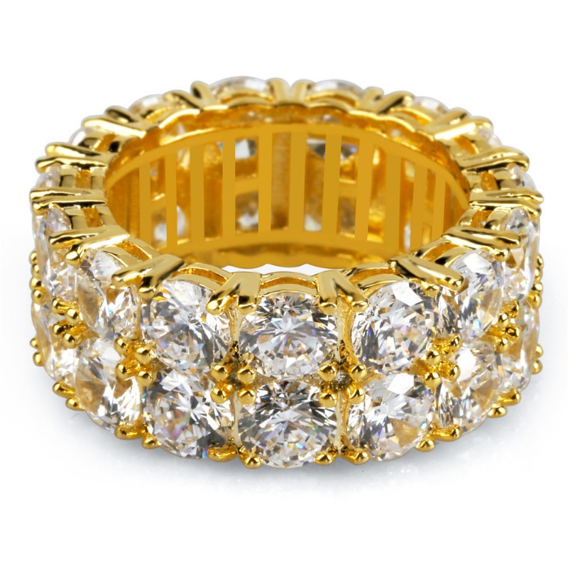 Men's Cluster Zircon & Diamond Double Row Ring - Personalizable with 18k Gold Finish