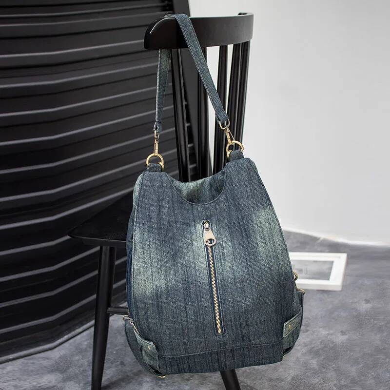 2025 new collection Retro Style Denim Women's Backpack Casual Travel Bag Blue Women's Shoulder Bag Autumn New Designer Bag Women's Hand
