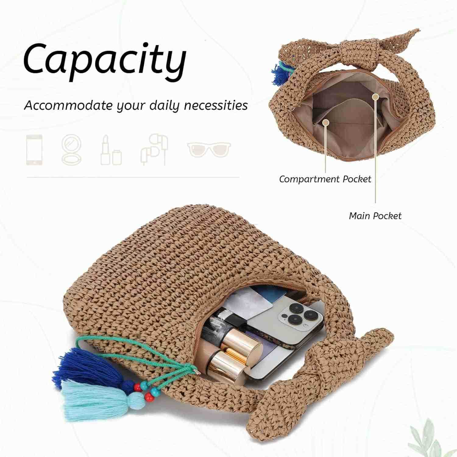 CluTCh Purses for Women Knotted Summer Beach Bag Woven Evening Tote Bags VaCATion Handbag Z25909