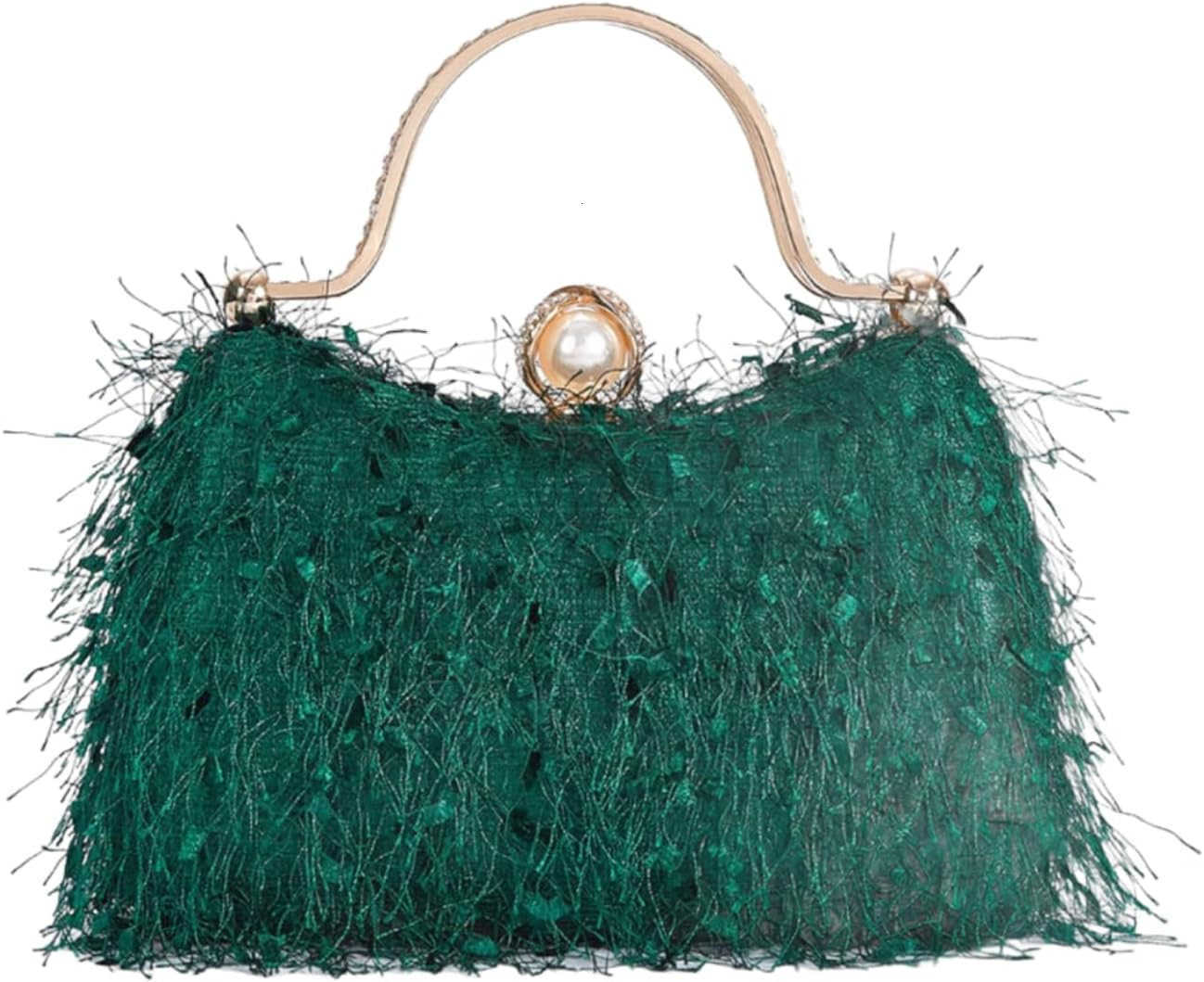 Womens Evening Handbag Cocktail Prom Formal Clutch Purse Feather Evening Shoulder Bag for Women Wedding Banquet Green 2 Z25909