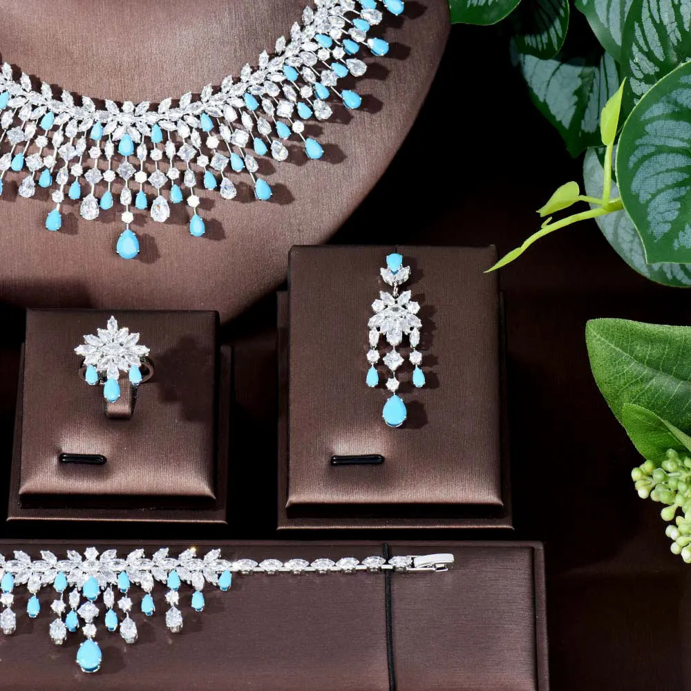 HIBRIDE Dubai jewellery womens set bridal party dress sky blue accessories exaggerated necklace earrings pendant S458 250908