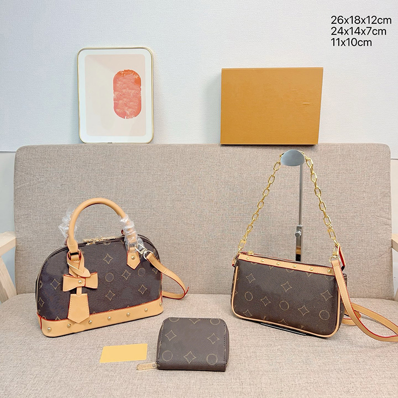 Designer Bag Womens Luxury 3 Piece Bags Set Classic Monogram Leather Shell Bags -12 Portable Underarm Bags Retro Style Wallet Large capacity tote bag DLD2509011