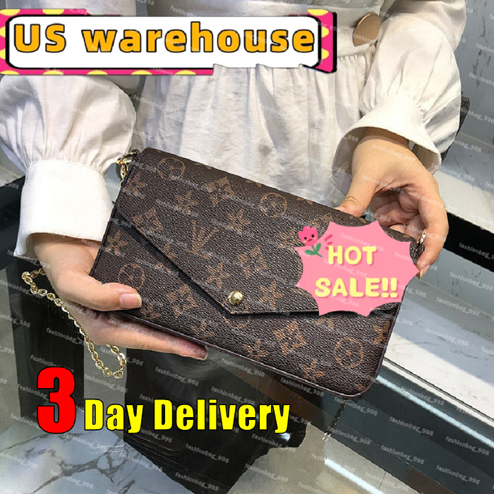 US Warehouse Designer Bag Wallet Ladies Classic Set of 3 piece Felicie Bag Luxury Tote Shoulder Bag Clutch Messenger Bag Wallet for women handbag cross body bag M61276