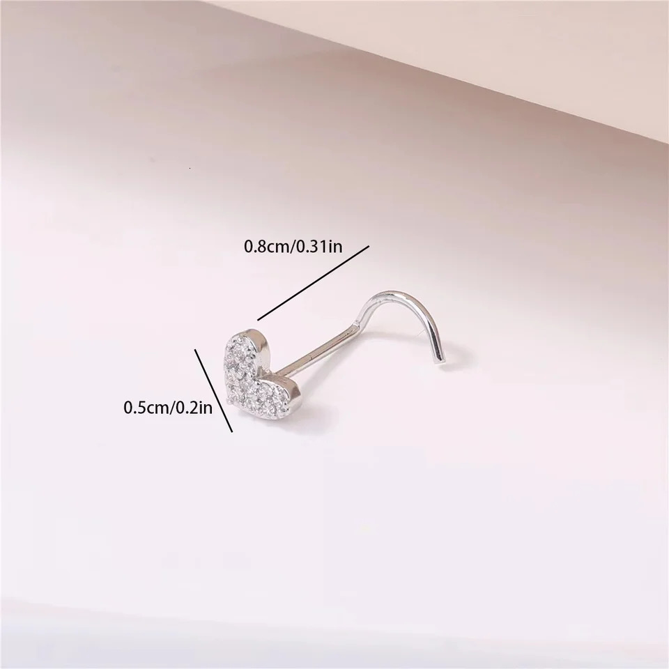 1PC 20G Steel Nose Stud Rings for Women Men Girl Heart Screw Bend Nose Piercing Jewelry Punk Gift 250909
