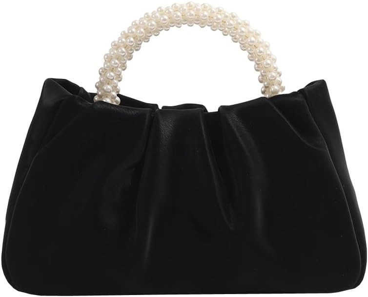 Evening Purse Women Small Pearl Handbags Soft Leather Ruched Bag Wedding Bridal Clutch Party Prom Crossbody Purses Z25909