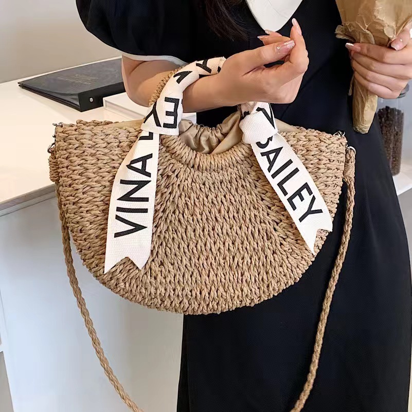 Straw woven bag new fashion women's shoulder bag handbag beach vacation bag, autumn new designer bag, design women's crossbody bag