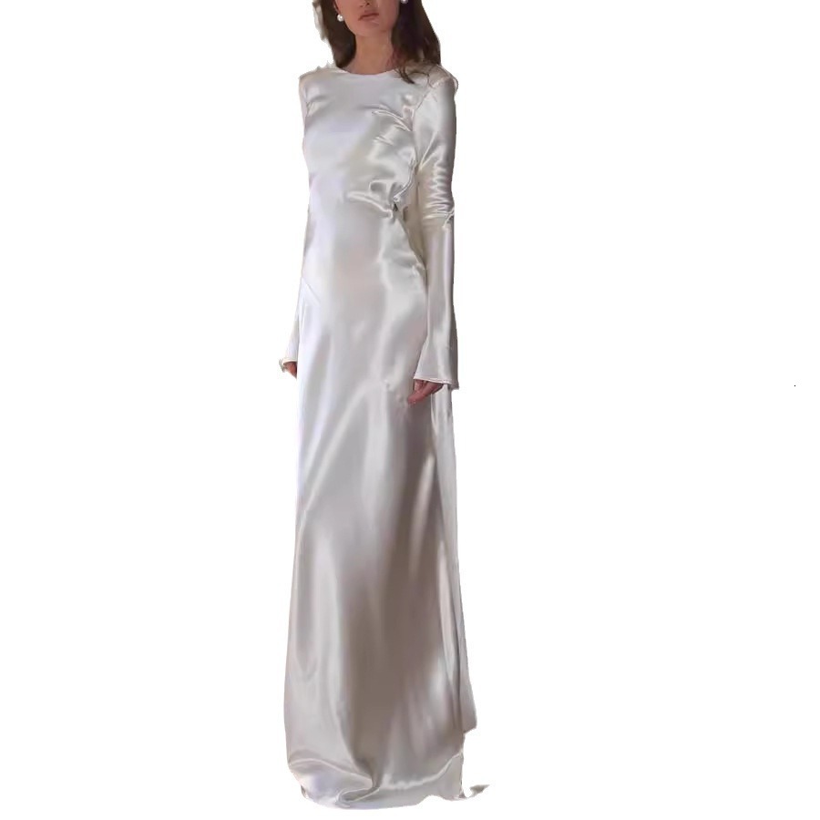 Womens Sexy Dress Slim Fit Backless Solid Color Round Neck Long Dress Mermaid 8086 240820