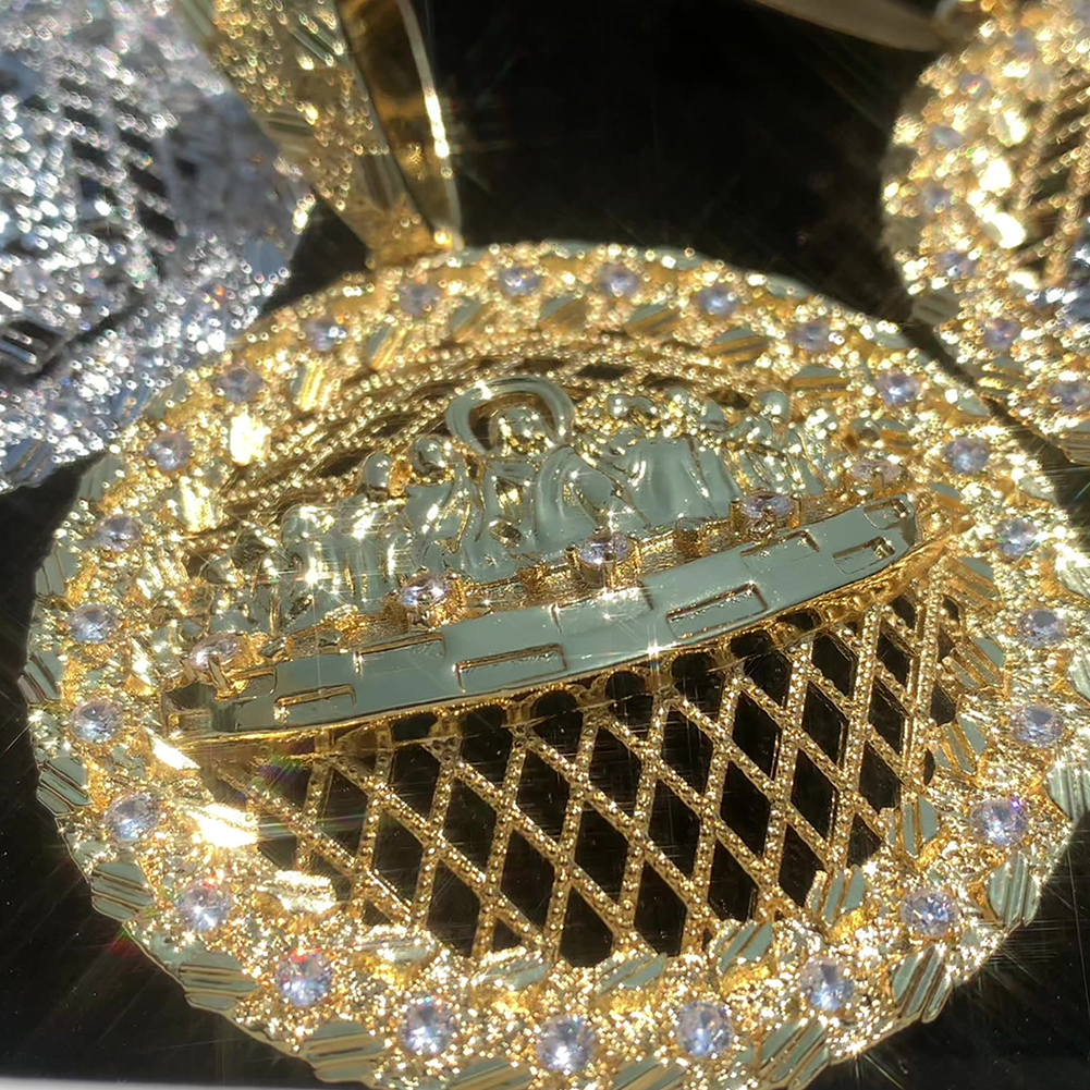 Hip Hop Jesus Pendant Necklace 5A Zircon 18k Gold Plated Disc Religious Jewelry