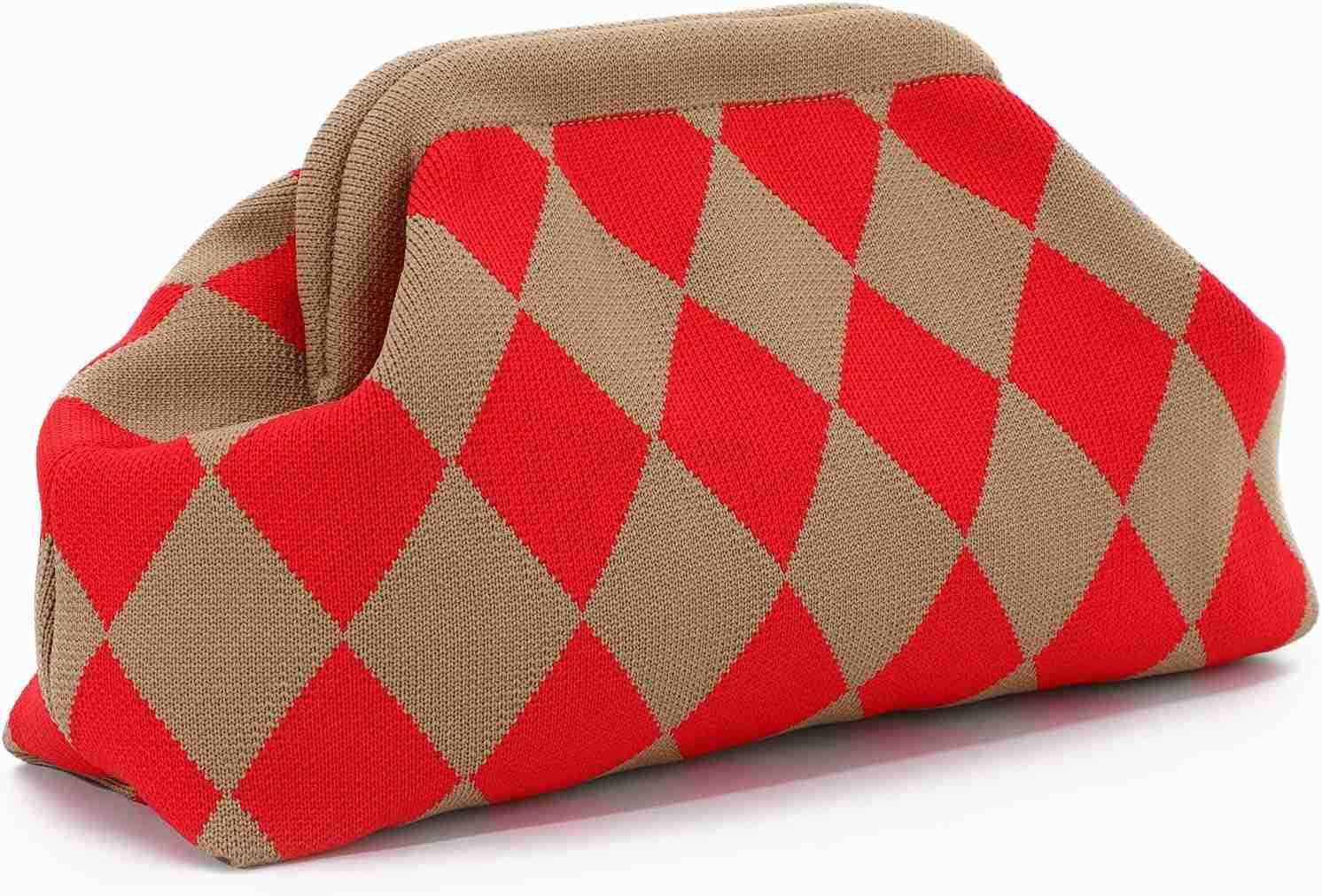 Woven Clutch Purse for Women Summer Beach Bag Casual Colorblock Evening Handbags Vacation Bag with Chain Z25909