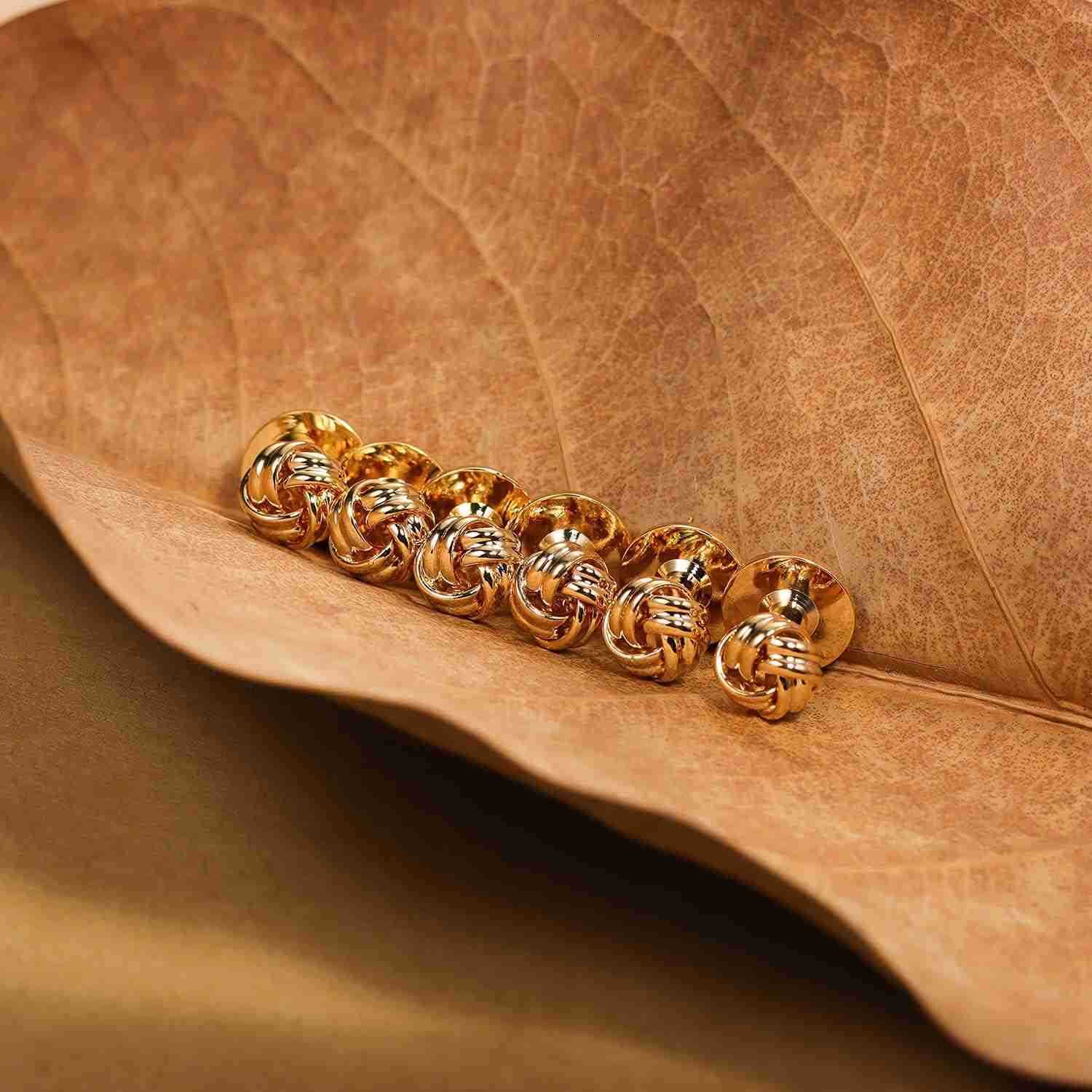 Knot Cufflinks and Shirt Studs for Men in Gold or Silver Tone Matching with White and Black Tuxedo Suitable for Wedding Day or Formal OccasionW250909