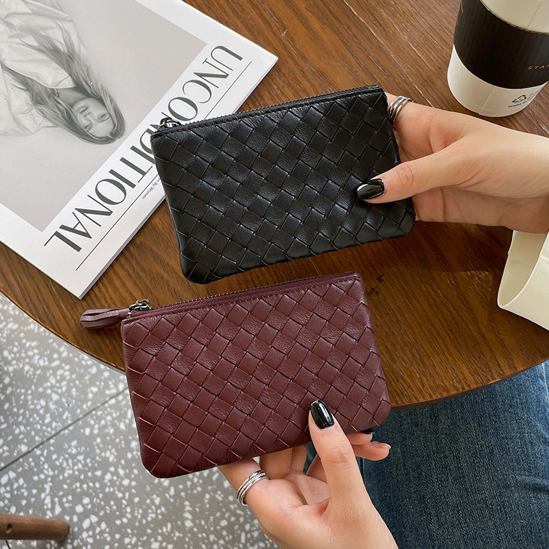 Luxury Brand Designer Bag New Genuine Leather Coin Purse Short Women's Sheepskin Hand-Woven Zipper Large Capacity Card Holder Factory Wholesale D