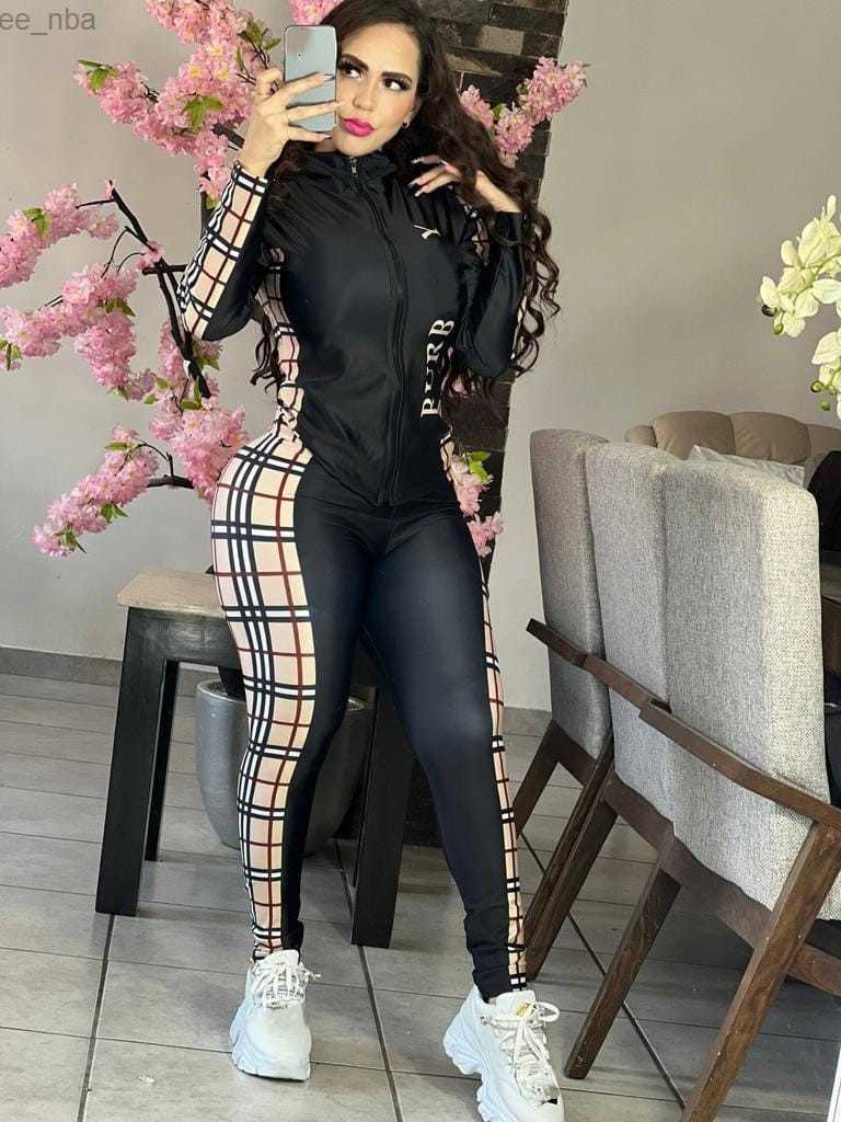 Womens Two Piece Sets 23SS Women Tracksuit Woman Sweatsuits Clothing brand coat zipper Long sleeved Pants Casual Outfit Sports Suit Classic plaid design Size S2XL