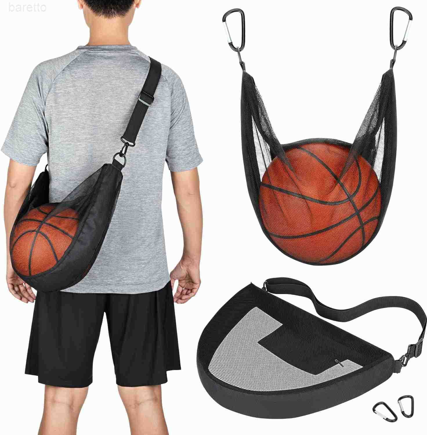 Ball Bag with Zipper Pocket Mesh Shoulder Bag with Buckle Clip Sport Equipment Storage Net for Carring Basketball Soccer Volleyball Rugby Also as Swim