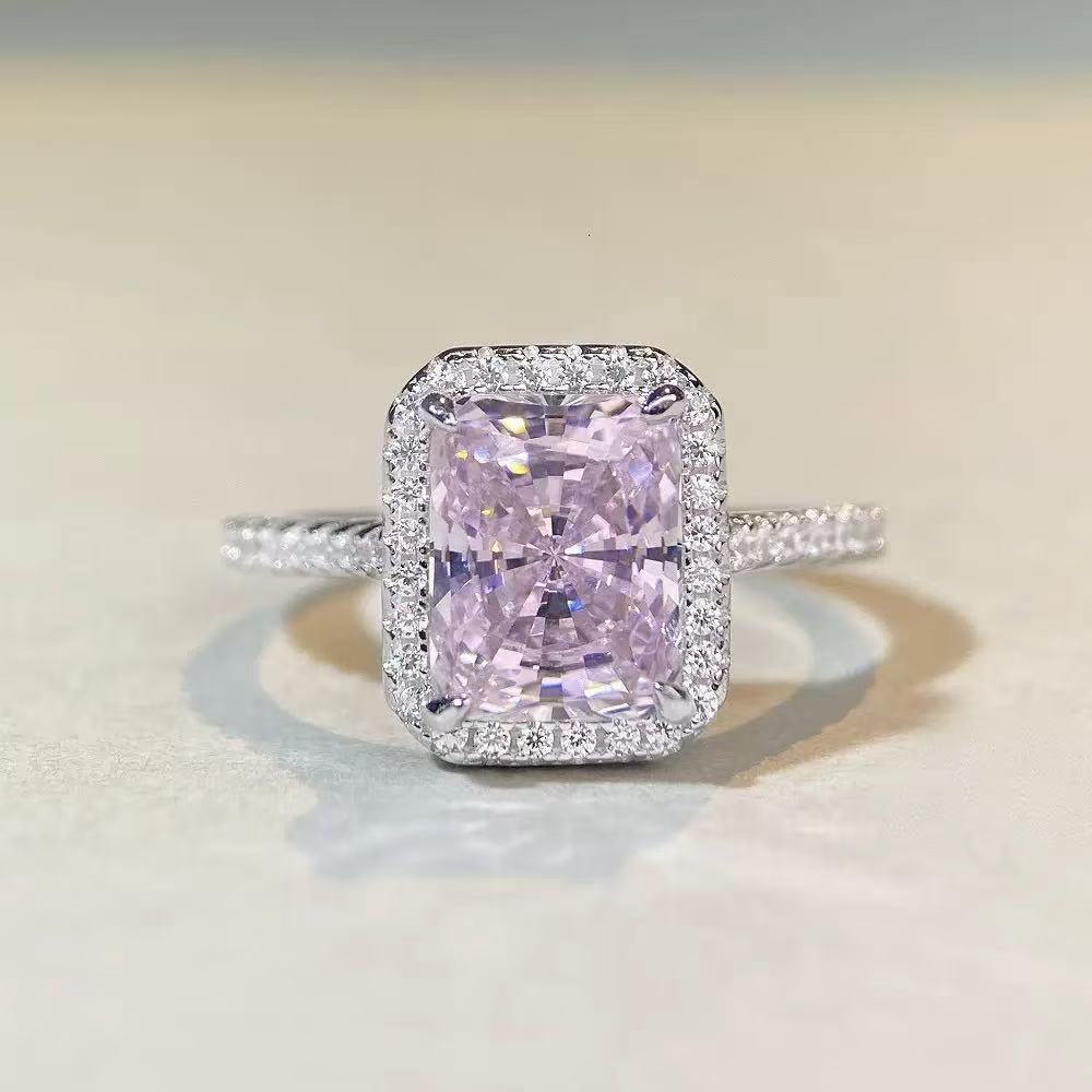 Vintage Boutique 2CT Radiant Diamond 10k white Solid Gold Moissanite Engagement Ring Wedding Bridal Jewelry