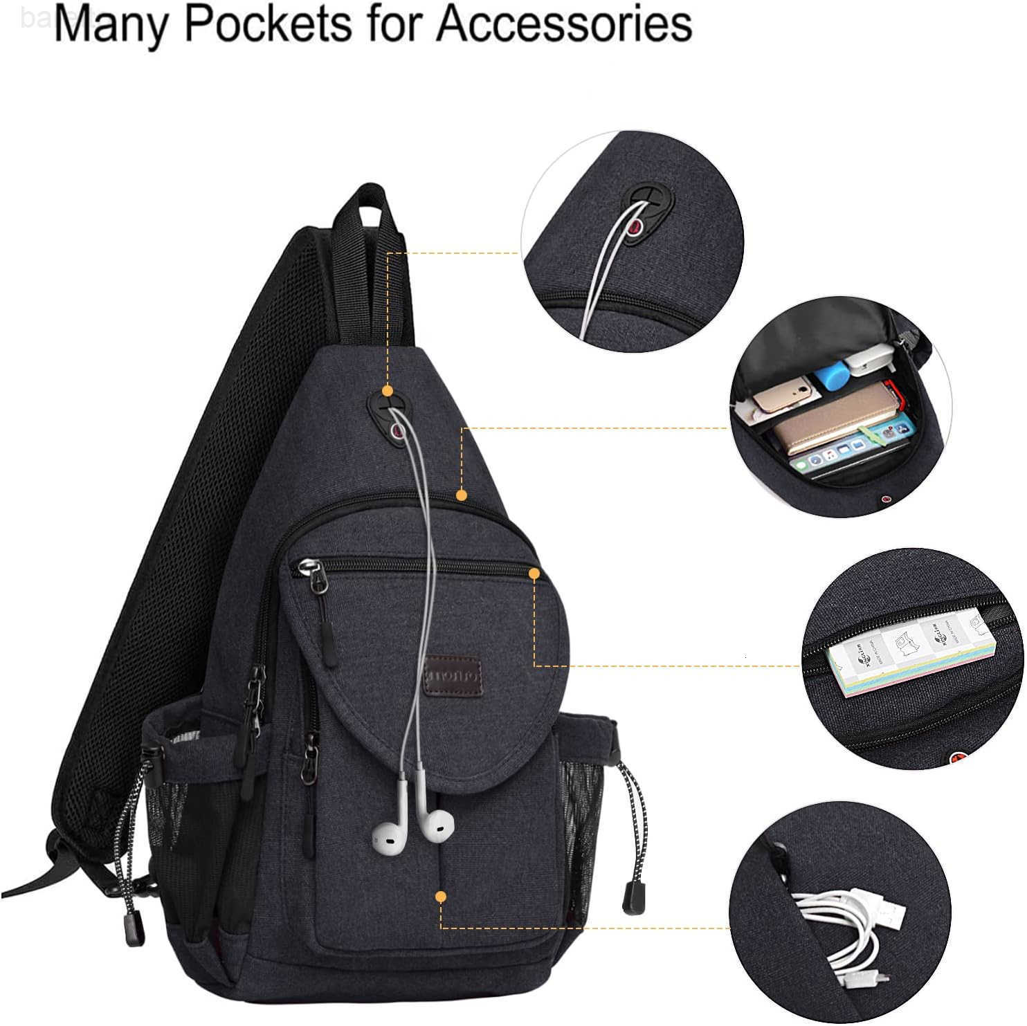 Sling BackpackCanvas Crossbody Hiking Daypack Bag with Antitheft Pocket Space Gray Z250909